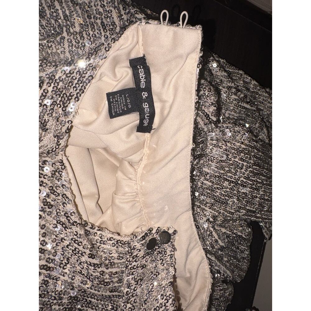 Cable & Gauge Womens Large Sequin Blouse Gold Silver Sparkle Party Holiday Top - Picture 4 of 9